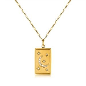 Fly Me To The Moon Tag 18k Gold Plated Necklace